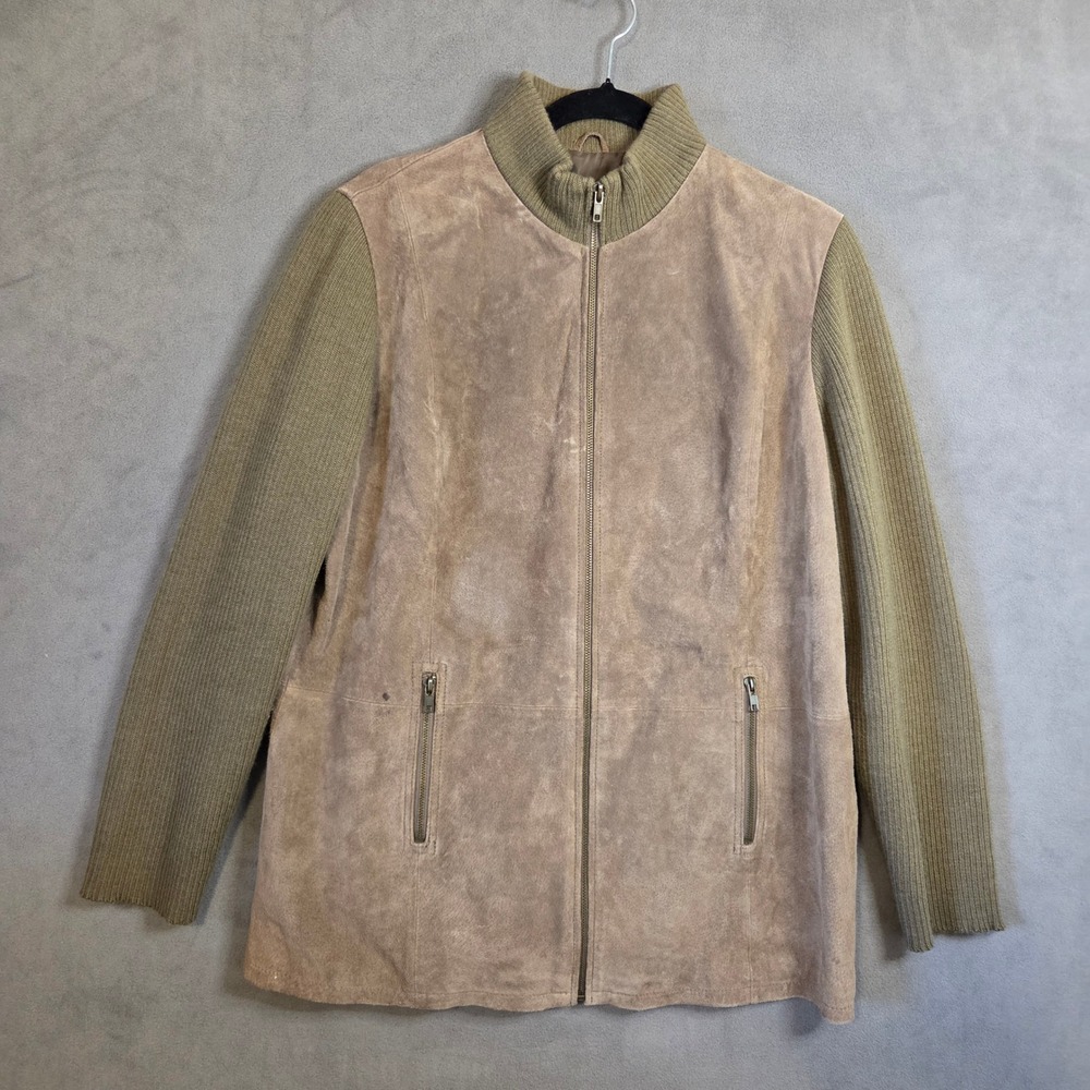 JG Hook Suede Knit Jacket Women's 16W Ribbed Zip Up Casual Classic Comfy Warm